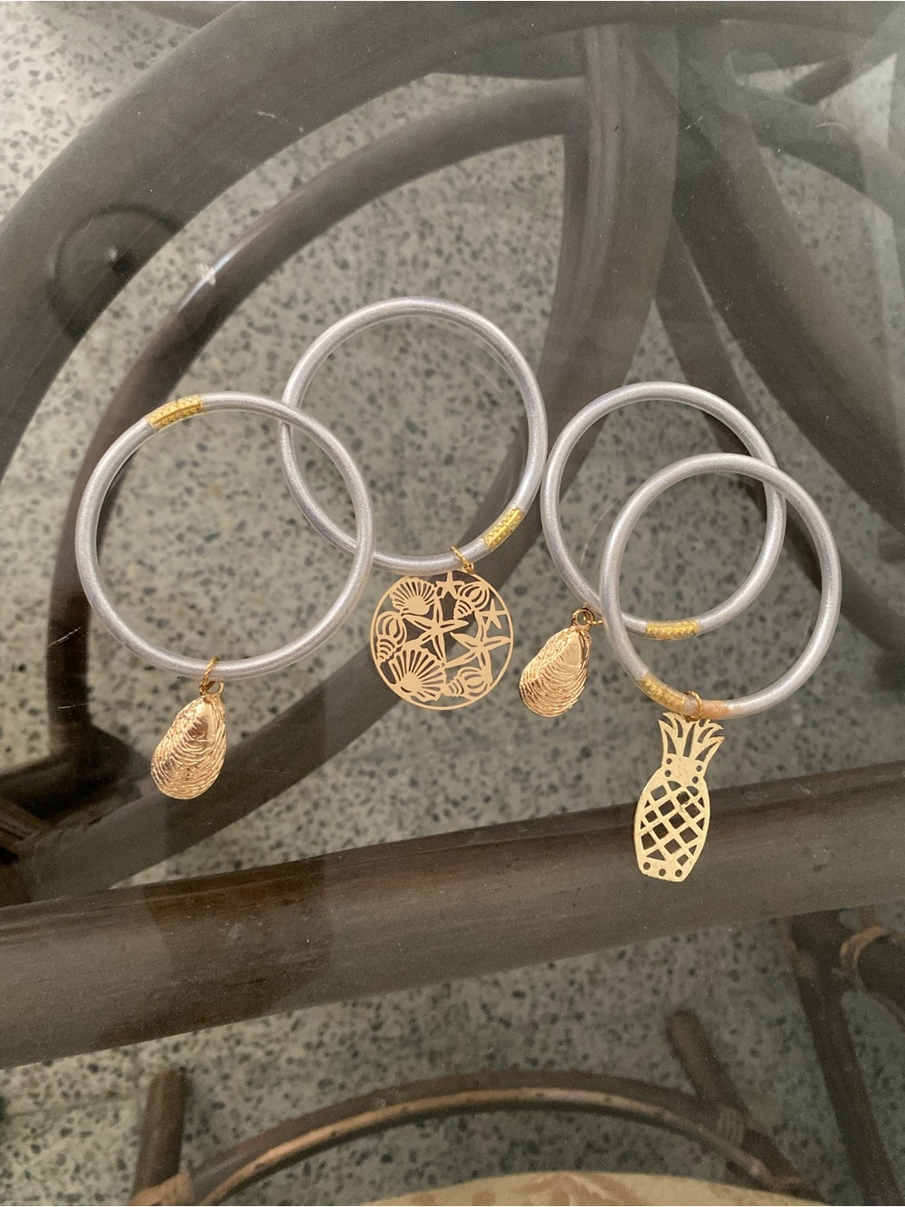 Gold Charm jelly Hoop Bracelet Set - Gray and Gold Women’s Jewelry